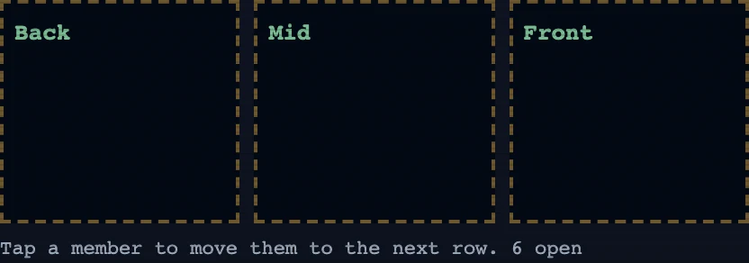 The row board in the party sheet; tapping a mercenary moves them