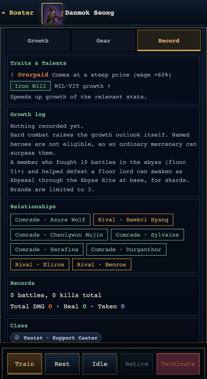 Traits and talents on the Record tab